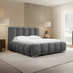 Letto matrimoniale oversize 180x200 cm con rete contenitore imbottito grigio scuro Cometa