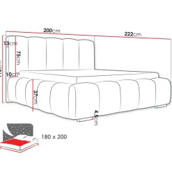 Letto matrimoniale oversize 180x200 cm con rete contenitore imbottito grigio scuro Cometa