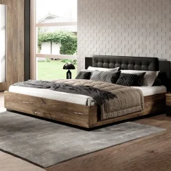 Letto matrimoniale oversize 180x200cm con rete contenitore rovere scuro nero Vulcano