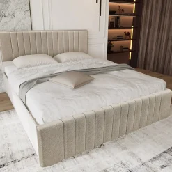 Letto matrimoniale oversize 180x200cm imbottito con contenitore beige Emporio