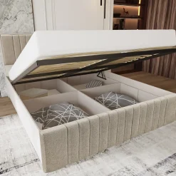 Letto matrimoniale oversize 180x200cm imbottito con contenitore beige Emporio