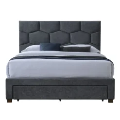 Letto matrimoniale 160x200 cm con rete a doghe imbottito con cassetti contenitore grigio Jay
