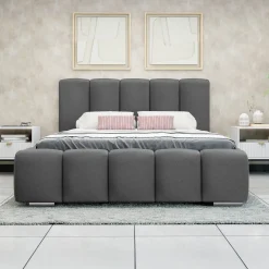 Letto matrimoniale 160x200 cm con rete contenitore imbottito grigio scuro Cometa