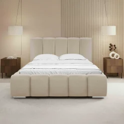 Letto matrimoniale 160x200 cm con rete contenitore imbottito beige Cometa