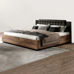Letto matrimoniale 160x200cm con rete contenitore quercia scuro nero Vulcano