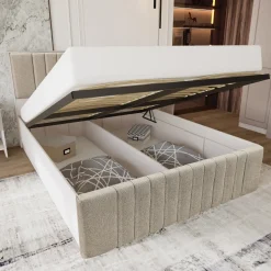 Letto matrimoniale 160x200cm imbottito con contenitore beige Emporio