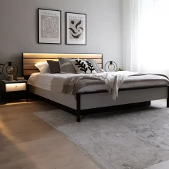 Letto oversize contenitore 180x200cm con LED e presa USB-C grigio nero rovere Luna