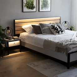 Letto oversize contenitore 180x200cm con LED e presa USB-C grigio nero rovere Luna