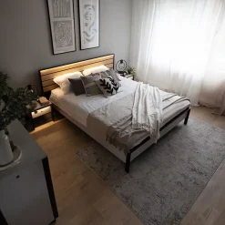 Letto oversize contenitore 180x200cm con LED e presa USB-C grigio nero rovere Luna