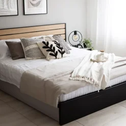 Letto oversize contenitore 180x200cm con LED e presa USB-C grigio nero rovere Luna