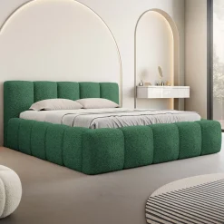 Letto oversize 180x200cm con rete contenitore imbottito tessuto bouclé verde Aluna