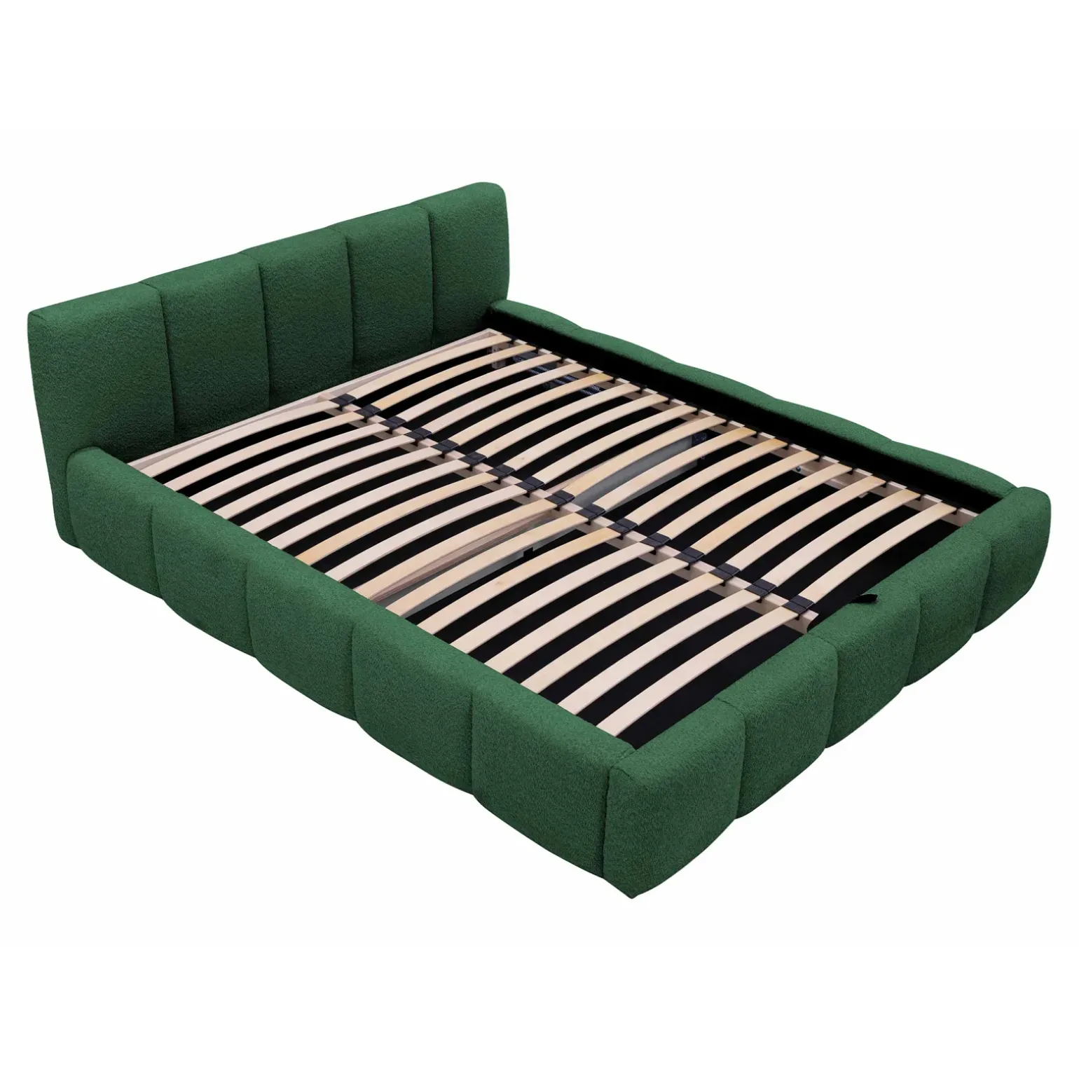 Letto oversize 180x200cm con rete contenitore imbottito tessuto bouclé verde Aluna