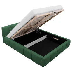 Letto oversize 180x200cm con rete contenitore imbottito tessuto bouclé verde Aluna