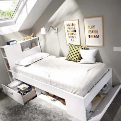 Letto singolo 90x190cm reversibile 2 cassetti con libreria bianco Derby