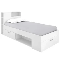 Letto singolo 90x190cm reversibile 2 cassetti con libreria bianco Derby