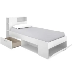 Letto singolo 90x190cm reversibile 2 cassetti con libreria bianco Derby
