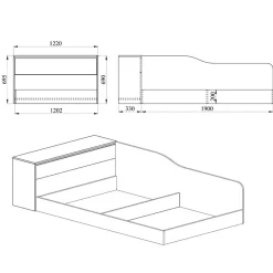 Letto una piazza e mezza contenitore 120x190cm con comò noce Joel