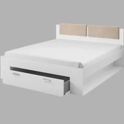 Letto 140x200cm alla francese con cassettone e pino bianco beige Cortina