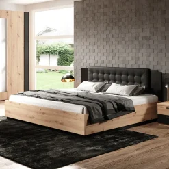 Letto 140x200cm alla francese rovere nero Vulcano