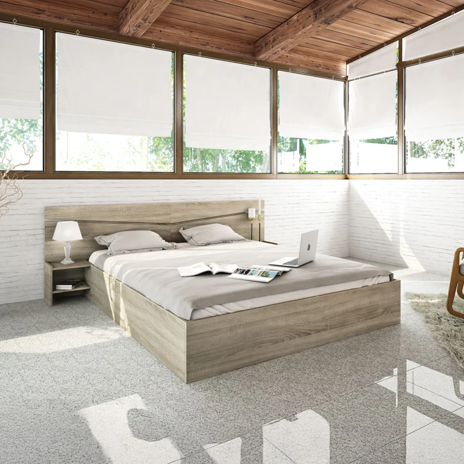 Letto 160x200cm matrimoniale con comodini rovere sonoma Camilla Gihome®