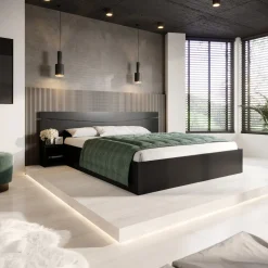 Letto 160x200cm matrimoniale con comodini antracite Camilla Gihome®