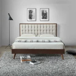 Letto 160x195cm matrimoniale imbottito moderno noce capitonnè Rifon