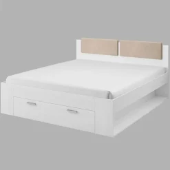 Letto 180x200cm matrimoniale oversize con cassettone pino bianco beige Cortina