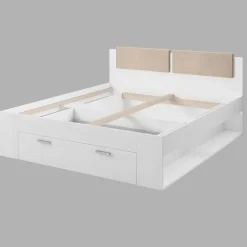 Letto 180x200cm matrimoniale oversize con cassettone pino bianco beige Cortina