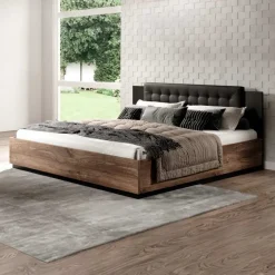 Letto 180x200cm oversize matrimoniale rovere scuro nero Vulcano