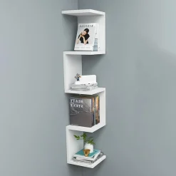 Libreria angolare da parete 22x111h cm con ripiani bianco Reale