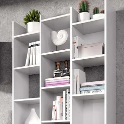 Libreria da parete scaffale 384x192h cm moderna bianco opaco Jasmine