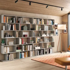 Libreria da parete 320x192h cm moderna cemento Amira