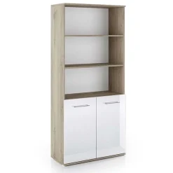 Libreria ufficio 80x176h cm 2 ante rovere bianco lucido Time E