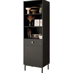 Libreria 54x180h cm 1 anta 1 cassetto 3 vani nero opaco Giuggiola
