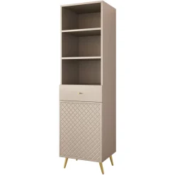 Libreria 50x177h cm 1 anta 3 vani 1 cassetto con frontali decorati beige Simona