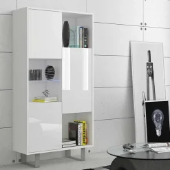 Libreria 80x165h cm 3 ante design moderna bianco opaco e lucido Star