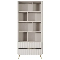 Libreria 88x194h cm 2 cassetti 8 vani a giorno beige cannettato Ramis