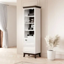 Libreria 66x207h cm 4  ripiani moderna bianco lucido rovere scuro Umag