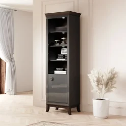 Libreria 66x207h cm 4  ripiani moderna antracite lucido rovere scuro Umag