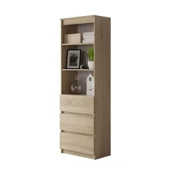 Libreria 60x180h cm 3 vani a giorno 3 cassetti moderna rovere Sterling