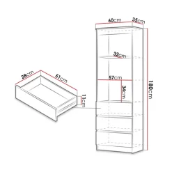 Libreria 60x180h cm 3 vani a giorno 3 cassetti moderna rovere Sterling