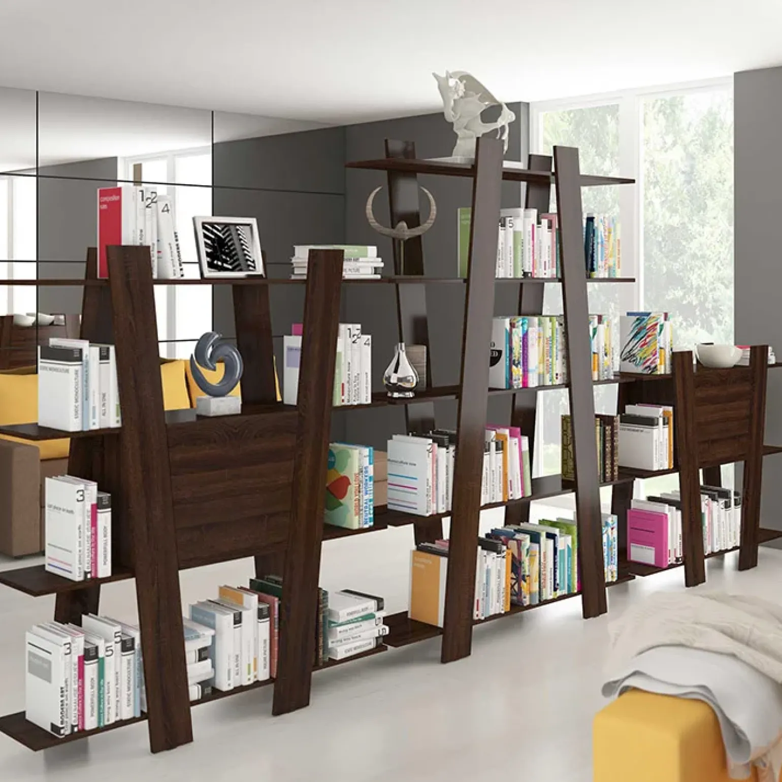 Libreria 150x194h cm design moderna da parete rovere scuro Cosmo