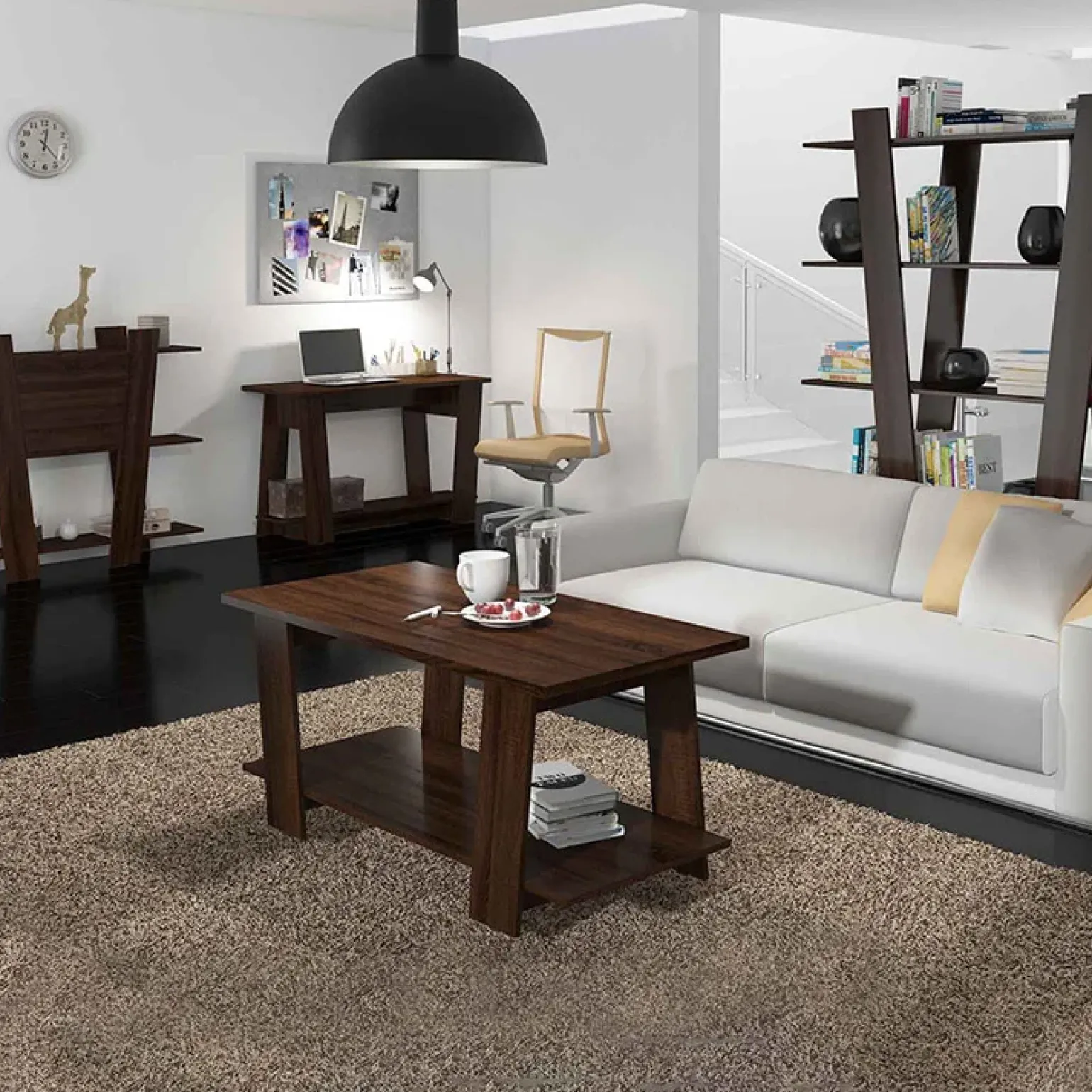 Libreria 150x194h cm design moderna da parete rovere scuro Cosmo