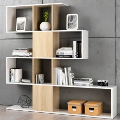 Libreria 145x145h cm moderna bianco rovere natura Snake