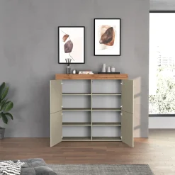 Madia alta moderna 140x130h cm tortora rovere Block