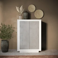 Madia alta 106x171h cm 2 ante bianco opaco grigio cemento Deluxe