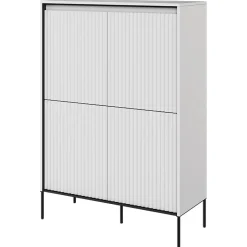 Madia alta 98x140h cm 4 ante con led cannettato bianco opaco nero Camelia