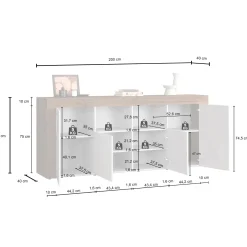 Madia moderna 200x85h cm bianco lucido rovere Block