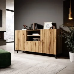 Madia 151x83cm 3 ante moderna industrial cannettato quercia Essence