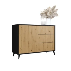 Madia 120x90h cm 1 anta 3 cassetti rovere nero Hans